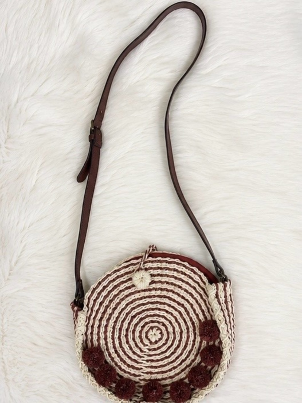Fossil Round  Crossbody in Cream and Rust/Brown